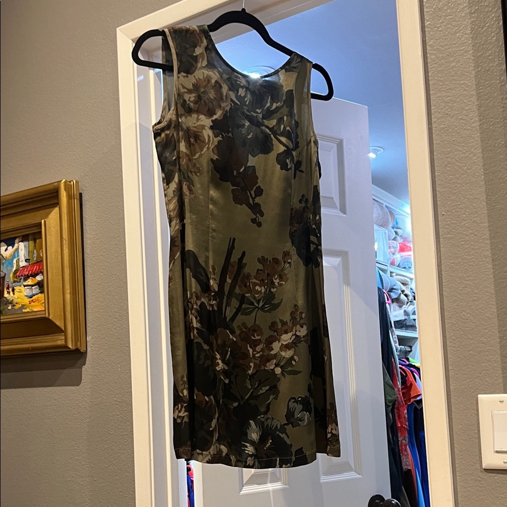 Dries Van Noten Olive and Brown Floral Mini Dress silk size 40